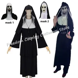 Halloween The Nun Cosplay Costume Mask Horror Films Cosplay Halloween Costume Unisex Men Priest Cosplay Long Dress Adult Ghost