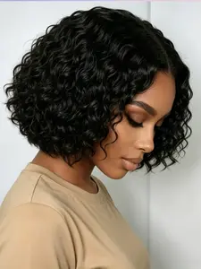 12 Inch Water Wave Lace Wig, 4*4 Glueless Closure, Curly Lace Frontal, Human Hair Wigs, Natural Look, Easy to Style, Perfect for Daily Wear