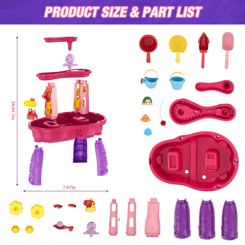 Water Table for Toddlers, 3-Tier Kids Splash Sand Table Water Toys, Rain Showers Splash Pond for Outdoor Beach Backyard Summer, Activity Sensory Play Table for Boys Girls,Birthday Christmas Halloween Thanksgiving Gifts.