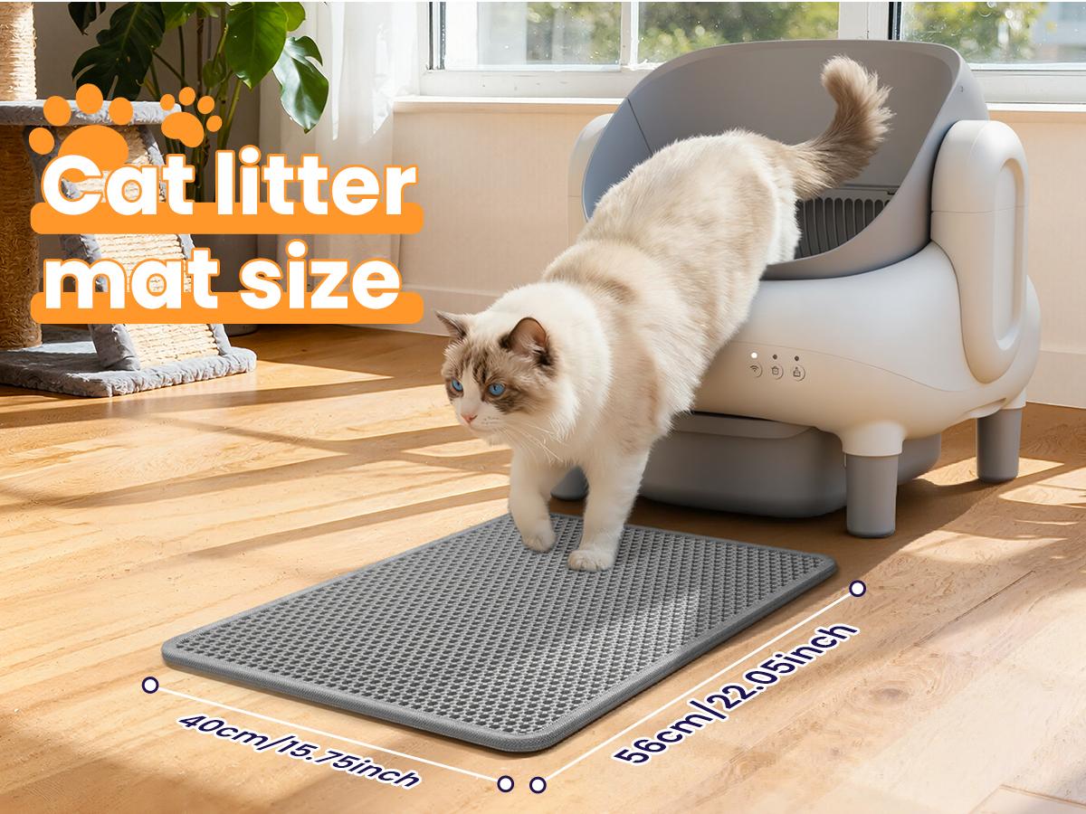 Easy-Clean Cat Litter Trapping Mat | Waterproof & Urine-Proof Floor Protection, 22x16 Inch, Grey Non-Slip Mat