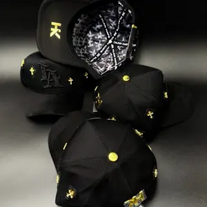 LA las Cruces Bigg Boss Hats - Black with Gold Embroidery and Adjustable Snapback Cap for Men and Women Premium Quality Cap Solid Color Beret