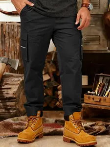 Men's Tactical Work Pants with Drawstring Waist and Multiple Pockets, Multi-Pocket Zipper Pocket Design, All-Season Wear (multiple Colors)