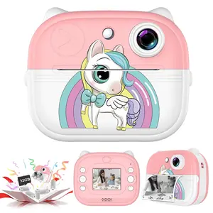 Unicorn Design Instant Print Camera, Portable Digital Print Camera with Dual Lens, Selfie Digital Camera with 1080P Videos, Camera Toy for Girls