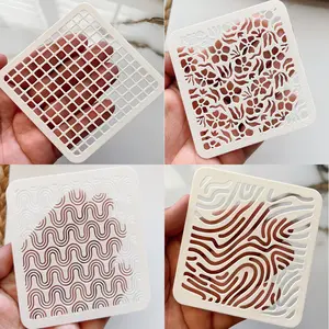 4pcs Cookie Stencil Set, Grid Block Wave Pattern Branch Plum Blossom Wavy Curve Hollow Template, Pet Food Grade Material for Cake Decoration, Pastry Decorating Tools, Cake Decorating Kit