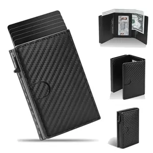 Upgraded Wallet for Men, Mens Wallet Minimalist Slim Wallet, Smart Leather Pop Up Case Wallet with Cash Slot RFID Blocking Trifold Wallet