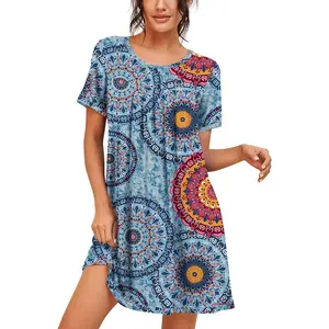 Prinstory Nightgowns for Women Short Sleeve Night Gowns Pleated Sleep Shirt Ladies Nightshirt Soft Sleepwear PrinStory