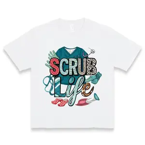 Women's Scrub Life Graphic T-Shirt - Soft Short Sleeve, Casual Medical Design with Stethoscope & Nurse Cap Print, Black Comfort Fit for Healthcare Professionals, Scrub Tops for Nurses