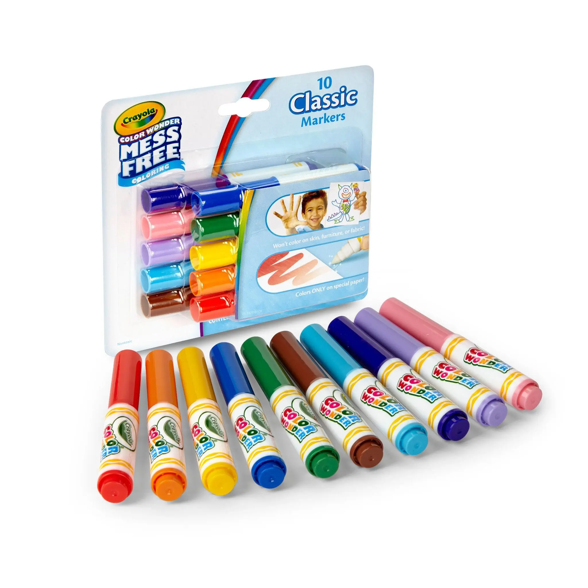 Crayola Color Wonder Mini Markers, 10 Ct, Classic Colors, Toddler Art Supplies, Travel Activity, Coloring Gift for Kids, 3+