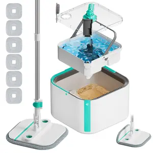 Spin Mop and Bucket Set, Clean & Dirty Water Separation,  Baseboard Cleaning, Detachable Inner Bucket, Self-Standing, Adjustable Handle Rotatable 360 °   Mop Head, with Brush floor cleaning
