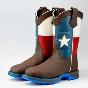 Chocolate Brown TEXAS Flag Leather Work Boots - Composite Toe