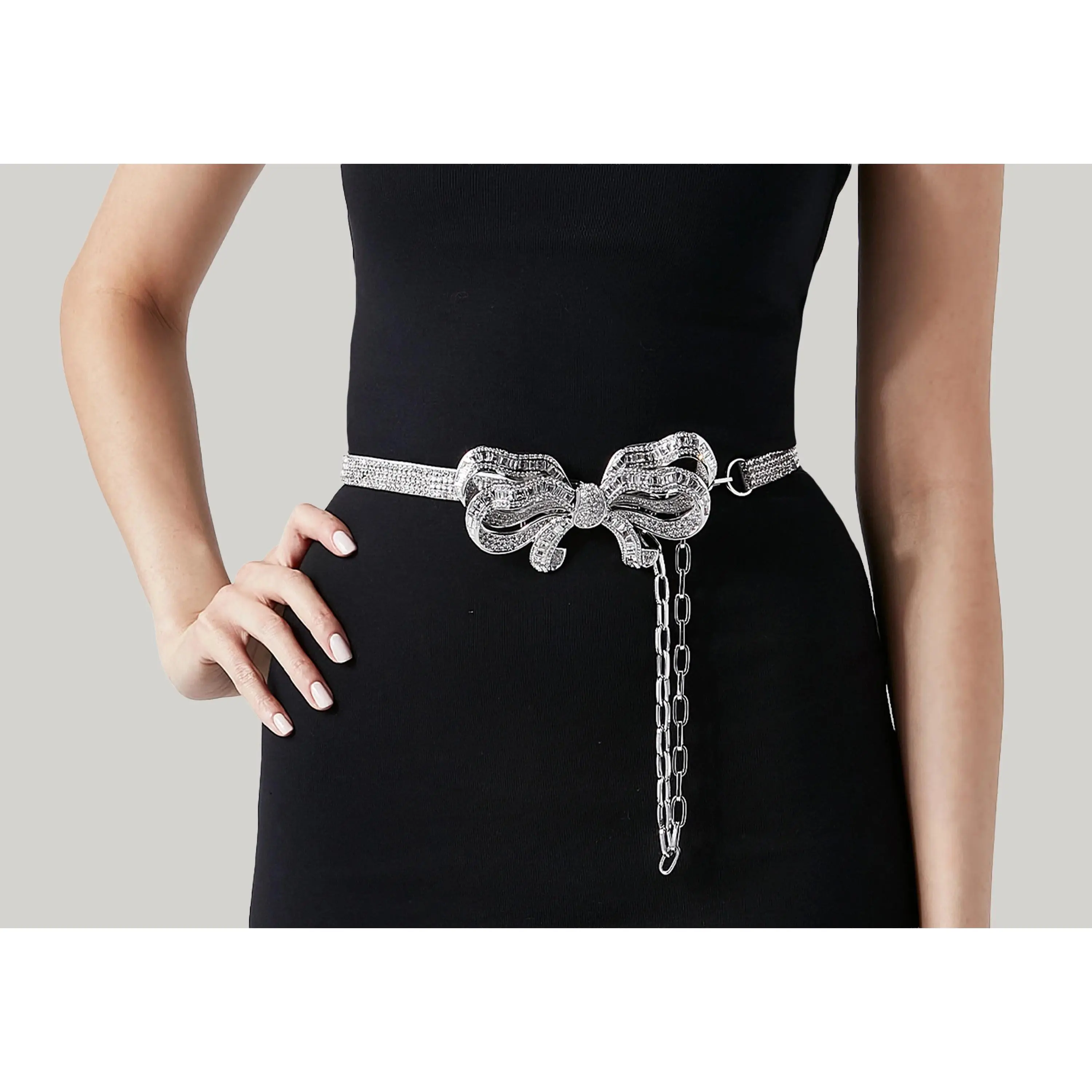 Bow Baguette Belt Silver