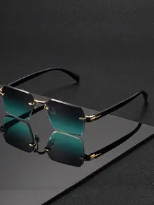 Unisex Square Frameless Fashion Glasses, Trendy Futuristic Style, Perfect for Vacations, Parties, Music Festivals, Travel, Stylish Accessory, Square Eyewear