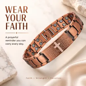 Men's 99.9% Copper Magnetic Cross Bracelet with 3500 Gauss Magnet Adjustable Design Bible Cross Men's Health Gift Pure Copper Field Therapy Jewelry Megnetic Accessories Bracelet Energy