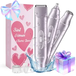 3-in-1 Electric Shaver, Multifunctional Hair Shaver, Epilator for Men/Women, Usb Rechargeable Shaver, Painless Body Trimmer for Intimate Bikini, Underarms, Legs, IPX6 Waterproof, 2 Replaceable Heads, LED Light, Cordless & Travel Friendly, Gift