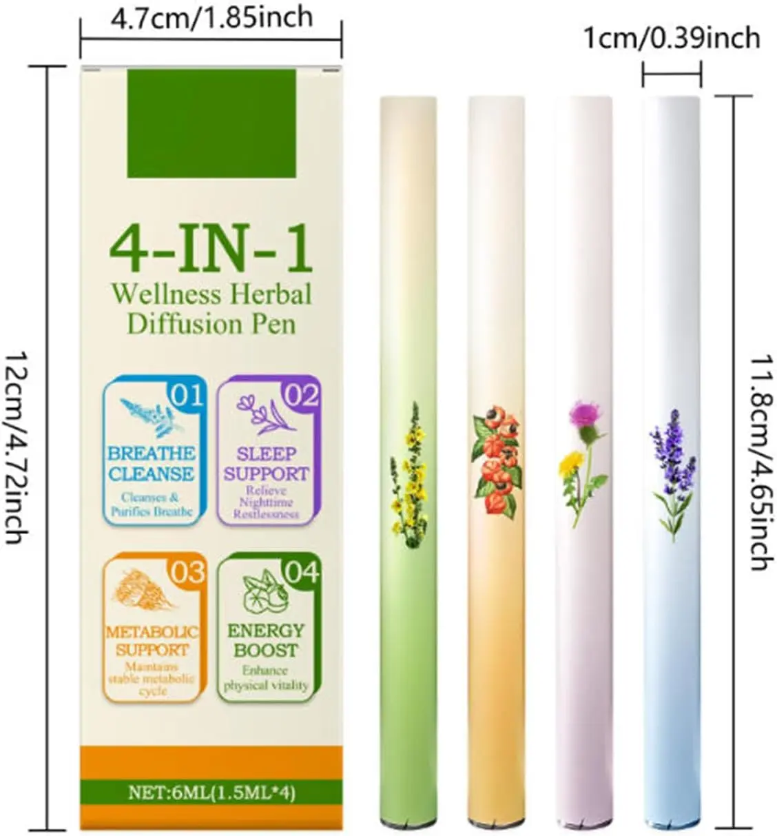 BIG SALE 2026 !! Mullein Herbal Diffuser Pen, Natural Aromatherapy Air Inhaler Stick with Mullein Thyme Mint, Four Aroma Variety Set,Air Freshening, Relaxed Feelings, Portable Pocket Size (4 Pack)