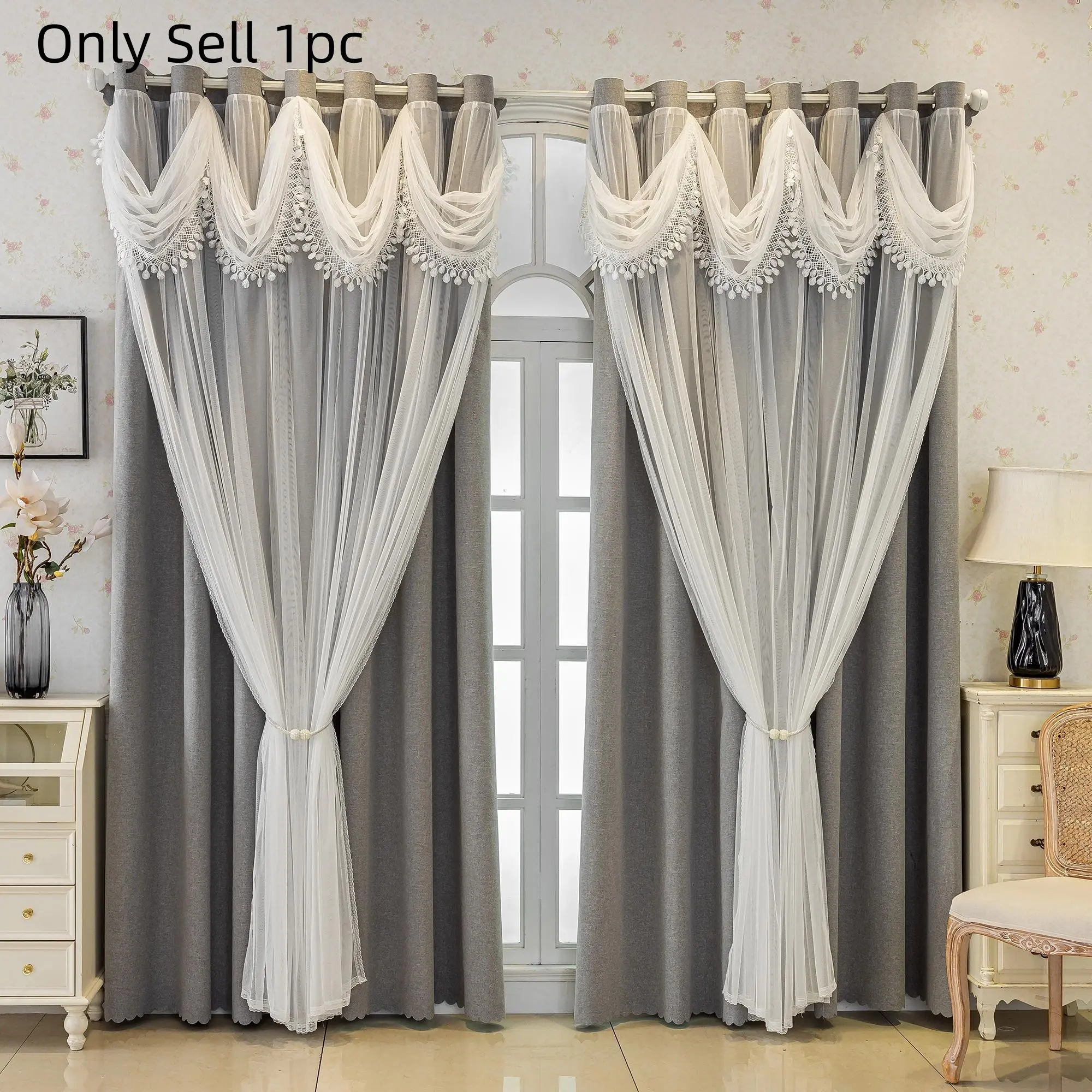 1pc European Style Full Light Blocking Curtains, Window Curtain, Vintage Palace Luxury Floral Embroidery Thickened Drapes, French Retro Double Layer for Living Room Bedroom, Heavy Curtain, Blackout Window Cover, Room Decor Curtain, Embroidered Curtains