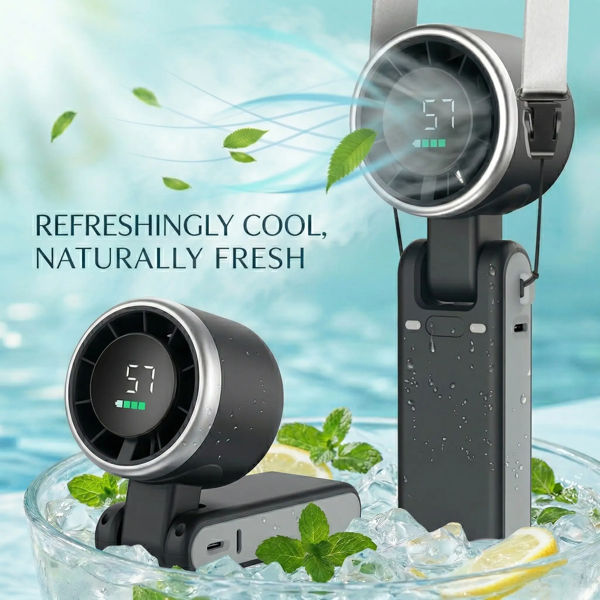 Portable Handheld Adjustable Turbo Cooling Fan - 5-Gear High Speed, 4000mAh Rechargeable USB Portable Personal Cooling Fan, Up to 12 Working Hours, Outdoor Rechargeable Battery-Operated Travel Essential (Black)
