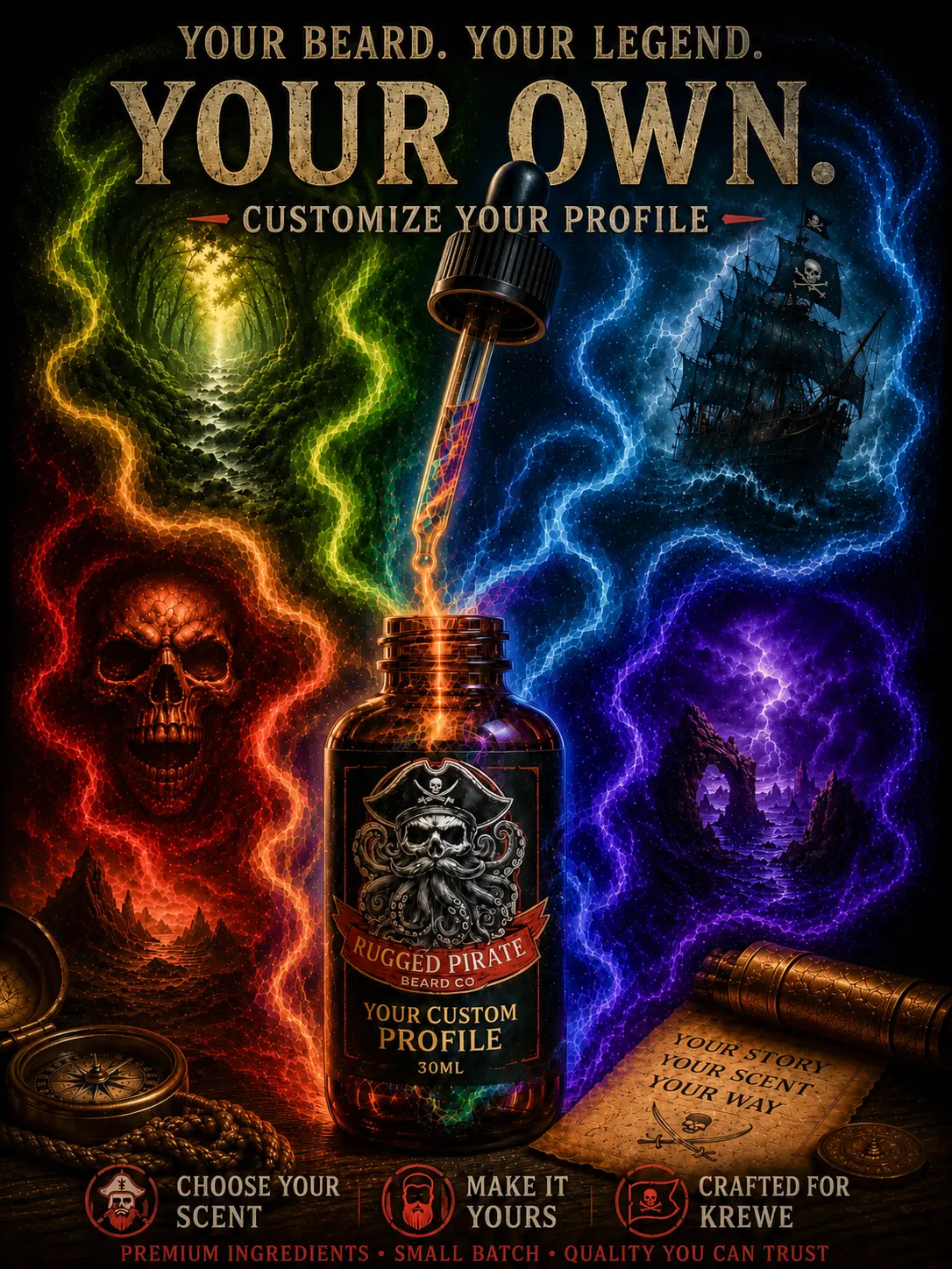 Custom Personalized (YOU PICK SCENT PROFILE and NAME) Beard Oil, Butter & Cologne