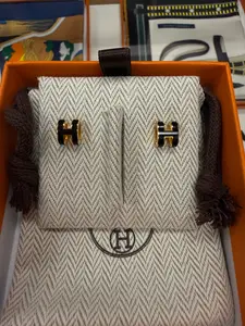 Pre-owned Hermes mini Pop H earrings Black /Gold