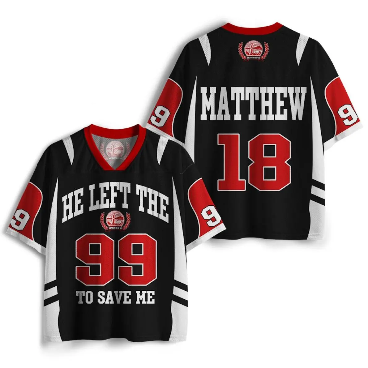 He Left The 99 To Save Me Christian Mesh Jersey, Classic Fashion, Unisex Summer Leisure Wear, Must-Have for Style Lovers, Sports Top, Short Sleeve Jersey, Menswear