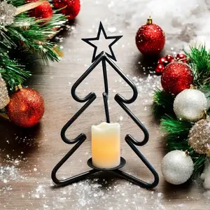 Wrought Iron Christmas Tree Tea Light Candle Holder - MADE IN THE USA Farmhouse Decor