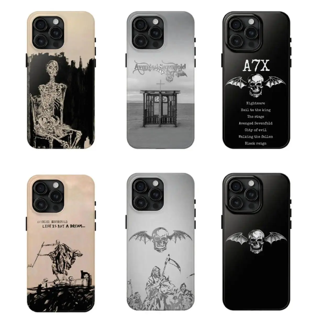 Avenged Sevenfold A7X Skull Bat Logo Phone Case, Metal Band Graphic Cover, Compatible with iPhone 11-17 Pro Max/Plus and Samsung Galaxy S23-25