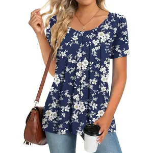 Womens Summer Tops Casual Shirts Pleated Tunic M-3XL