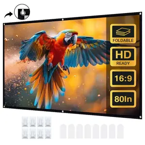 Qawtor 80-Inch Foldable Projector Screen, 16:9 Wrinkle-Free 4K HD Movie Screen with 160° Wide Viewing Angle, Portable Indoor & Outdoor Home Theater Screen with Hooks
