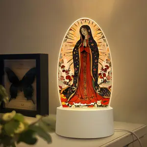 Guadalupe Virgin Prayer Acrylic Table Lamp, USB Powered Warm Ambiance Lighting, Christian Religious Home Decor, Stylish Religious Decor, Bedroom Night Light, Religious Decoration