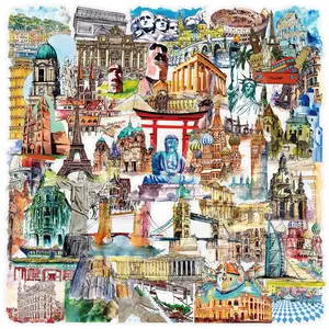 Travel World Landmark Building Series Sticker, Creative Transparent Sticker, Decorative Sticker for Scrapbooking, Journaling, Gift Wrapping