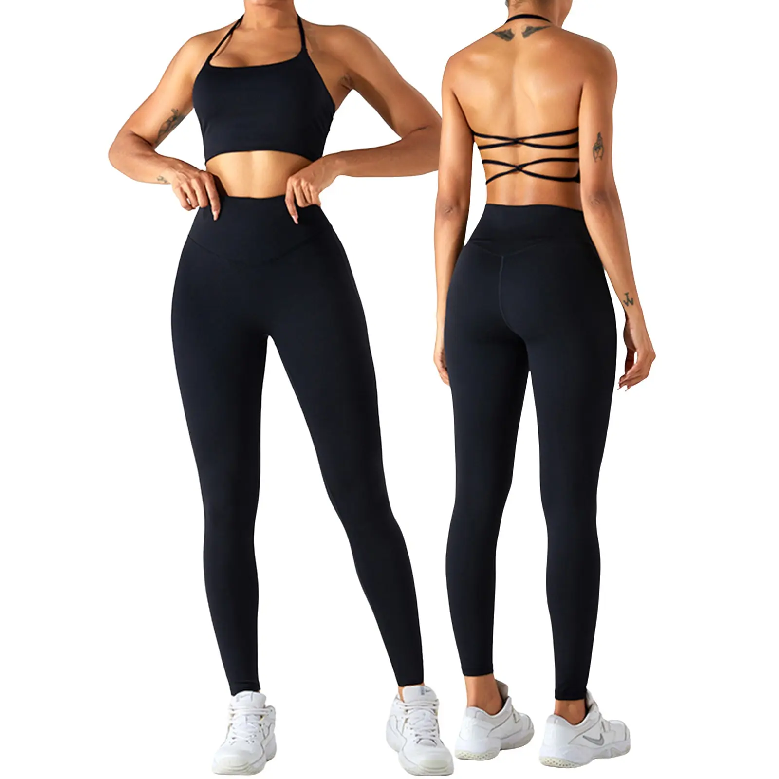 BEGOING High Waisted Tummy Control Side Pocket Shaping Training Leggings+ Sports Bra
