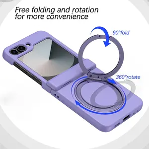 Magnetic Case for Samsung Galaxy Z Flip 6 Compatible with Magsafe, Built-in Kickstand & TPU Hinge Protection Flip 6 Case, Matte PC Cover Ultra Shockproof Phone Case for Z Flip6 (Light Purple)