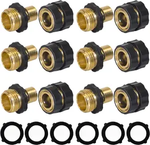 3/4 Inch Garden Hose Fitting Quick Connector Male and Female Set with Extra Rubber Washers, 4 Set