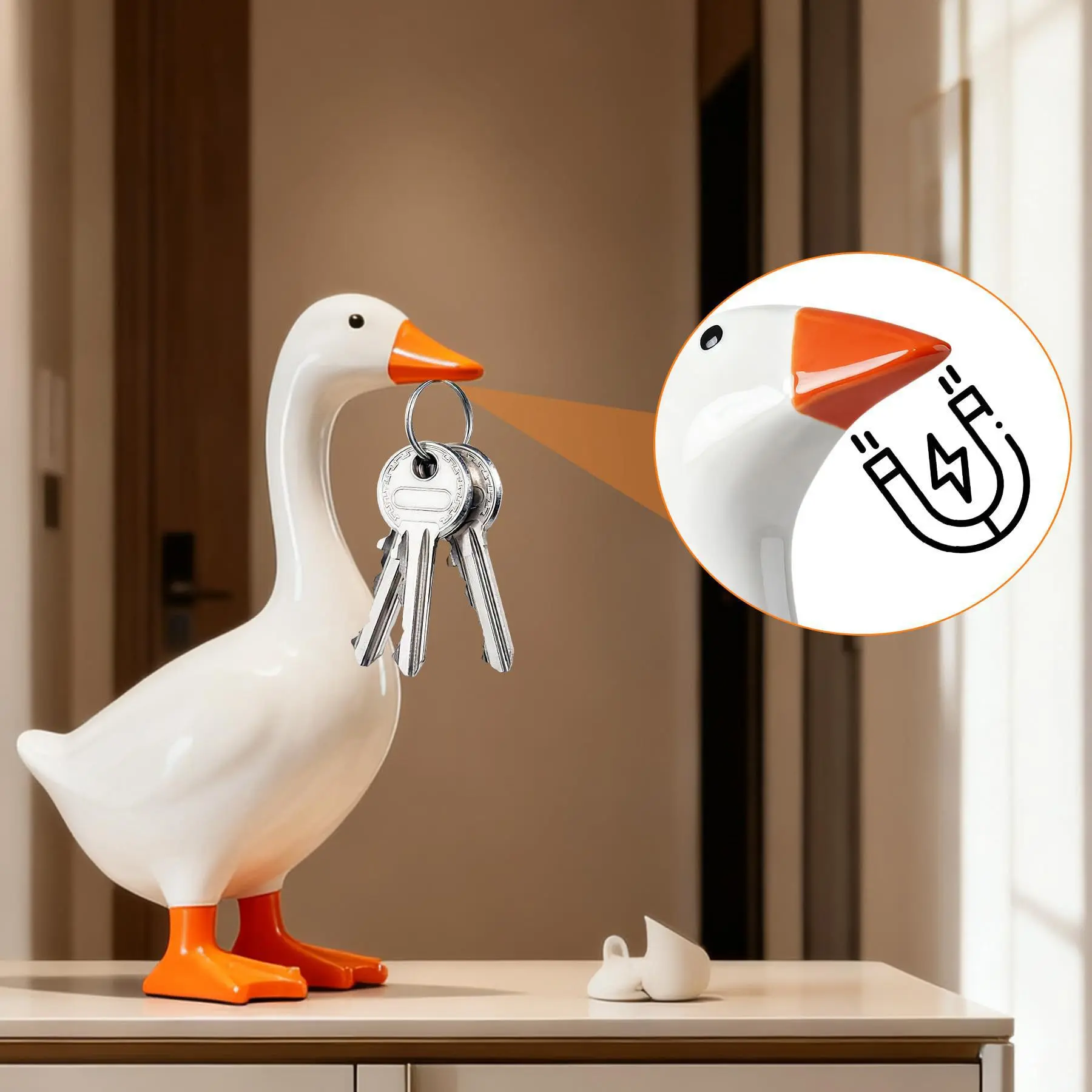 Magnetic Goose Key Holder, Funny Duck Keychain Organizer for Entryway, Cute Animal Key Rack, Magnetic Beak Key Hook, Home Decor for Wall, Kitchen & Office, Housewarming Gift, Key Storage Organizer, Unique Desk Decoration