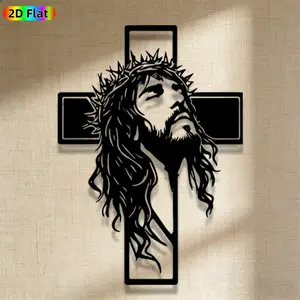 1pc Religious Jesus on Cross Metal Wall Art, Religious Decoration, Cross Design, Statue Mural, Iron Craft, For Indoor/Outdoor, Home & Office Decor, Intricate Craft, Artistic Metalwork, Christmas Decor, Ideal Gift for Religious Believers