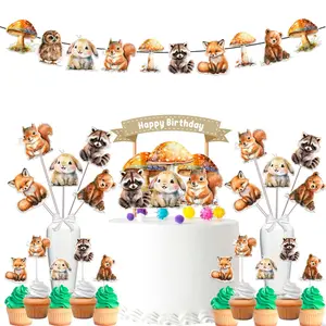 Enchanting Woodland Creatures Birthday Party Decor Set - Forest Cake Topper, Cupcake Toppers, Centerpieces, & Banner - Celebrate with Whimsical Nature Friends