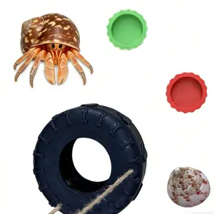 Hermit Crab Pet Kit: Pink Tower Shell, Tire Swing, Feeding/Water Lids for Reptile Habitat Accessories, Pet-Safe Durable Materials, 4-in-1 Set