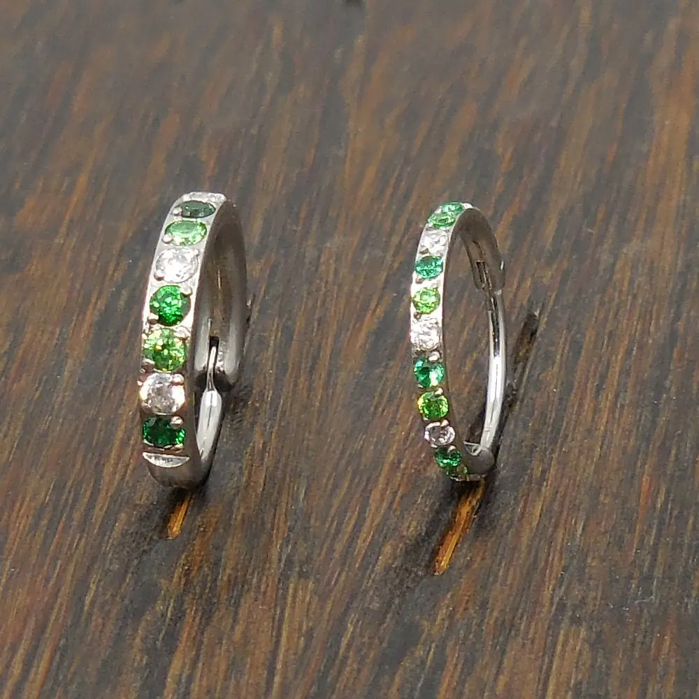 St. Patrick's Day Nose Hoops 8mm 18G/20G Surgical Steel Hinged Clicker Green Nose Stud/Hinged CZ Crystal Hoop Ring/Nose Stud Septum Ring