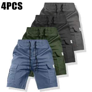 Men's Casual Solid Color Cargo Shorts - Regular Fit Drawstring Cargo Shorts with Side Pockets - Suitable for Summer Outdoor Leisure and Work