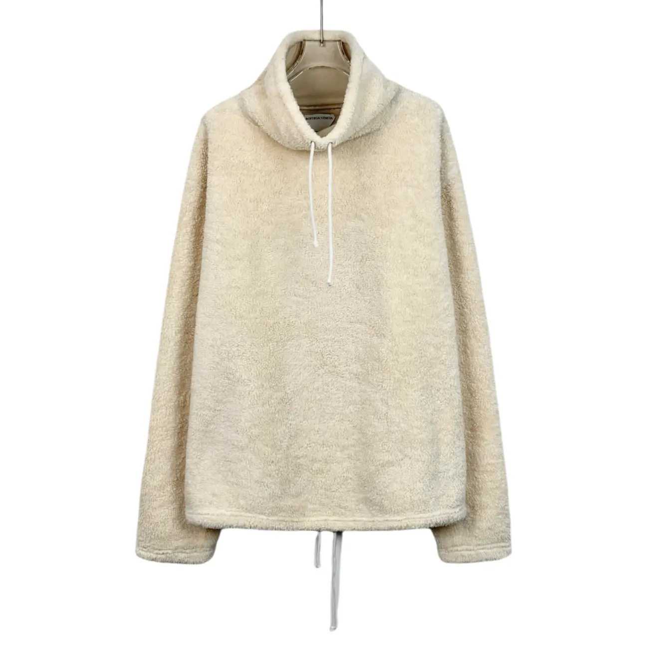 RDLT- Bottega Veneta Beige Teddy High Neck Drawstring Cotton Sweatshirt Size L