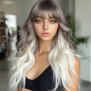 Smilco Cool Grey Long Curly Hair Dairy Style Synthetic Full Machine  [SM8067]