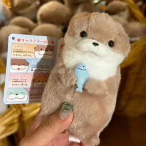 Cute Otters Holding Fish Plush Keychains Doll Keyrings Toys Hanging Pendant Props for School Bag Key Wallet Doll Toy Gifts 11cm