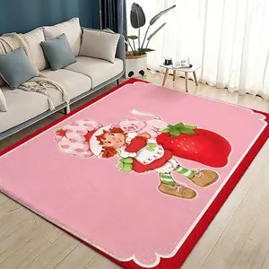 Anime S-strawberry S-shortcake Floor Mat Flannel Rugs Cartoon Pattern Rug Soft Warmth Floor Mat Thickened Non-Slip for Room Home Decor Door Mat Strong Water Absorption Upgraded Anti-Slip Backing Easy to Clean