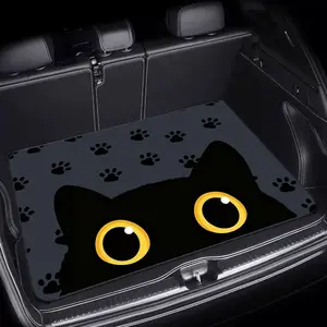 1pc Cartoon Black Cat Car Trunk Mat | 29.53x39.37inch Polyester Material with Cat Face & Paw Prints, Perfect for Car Interior Decoration, Car Floor Mat