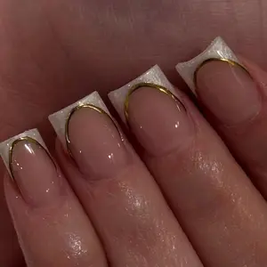 24 pieces short square gold-rimmed high-end simple French detachable nail polish nail art press-on nails