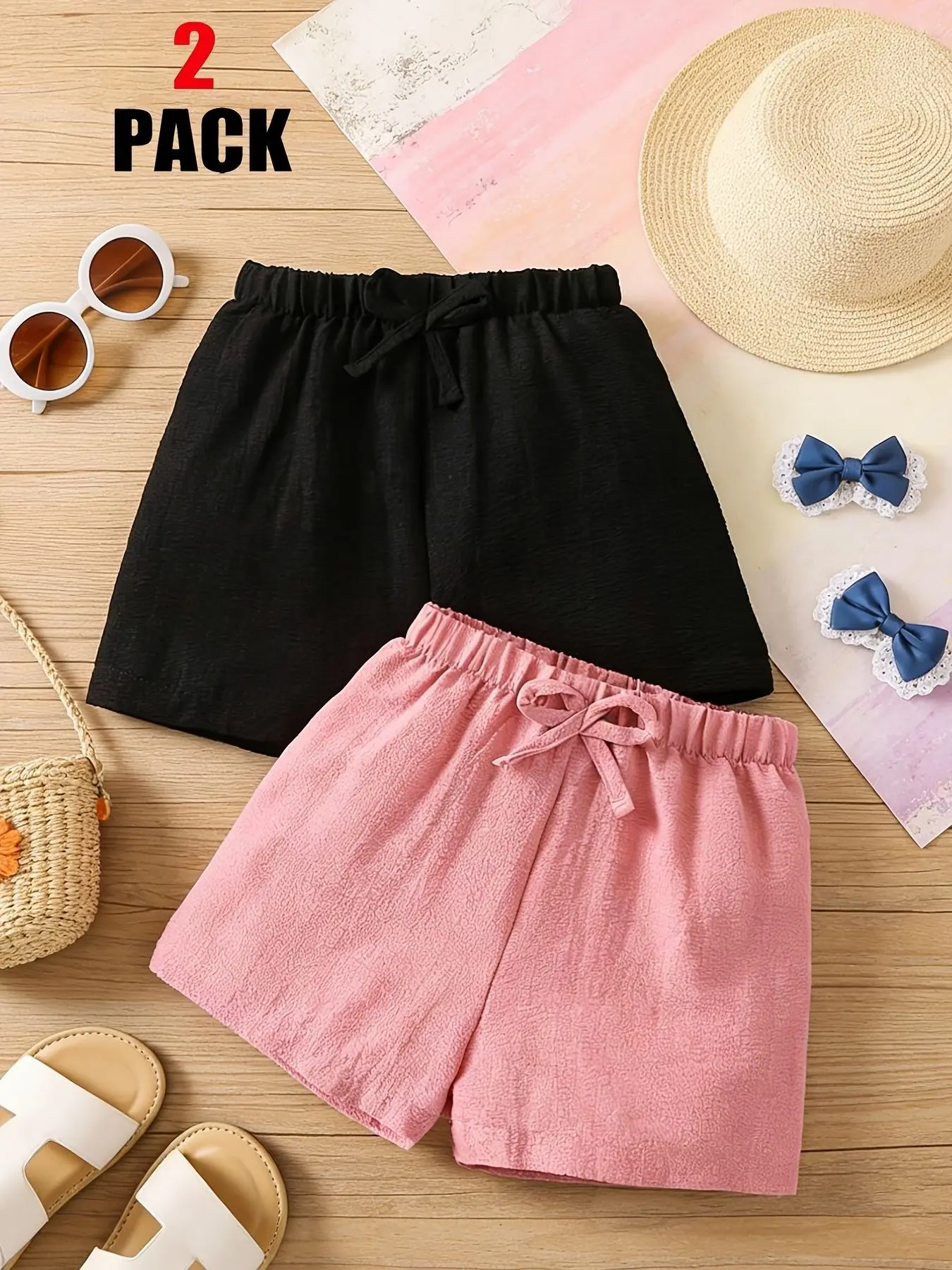 Girls' Summer Casual Shorts Set, Loose Breathable Comfy Shorts, & Combo, Loose-Fit, Comfortable, Versatile, Ideal for Home & Outdoors, 2-Piece Value Pack