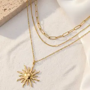 The Ultimate Summer Layering Necklace ️ | Triple Chain Sun Burst Pendant | Trendy Boho Jewelry 2026