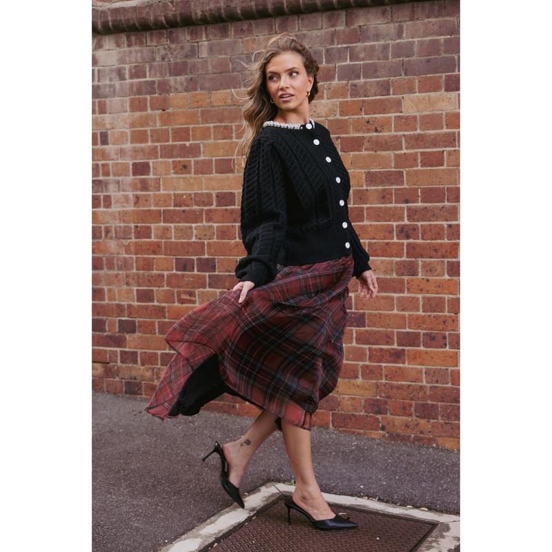 Sheena Rhinestone Collar Holiday Cardigan - Black