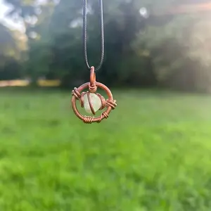 Copper Coin Pendant Minimalist Crystal Necklace Handmade Copper Jewelry Spiritual Energy Amulet for Alignment and Focus