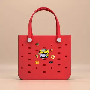 Medium Women's Portable Beach Bag with Open Design Cartoon Style Fashionable EVA Tote Bag Waterproof Easy to Clean for Beaches Swimming Pools Supermarket Shopping Travel Essentials